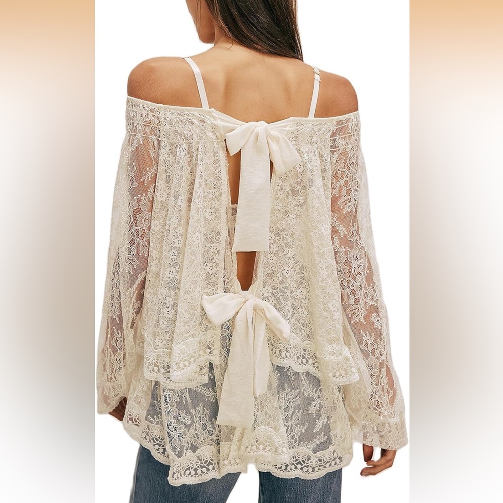 Free People Cream Lace Off-Shoulder Blouse
